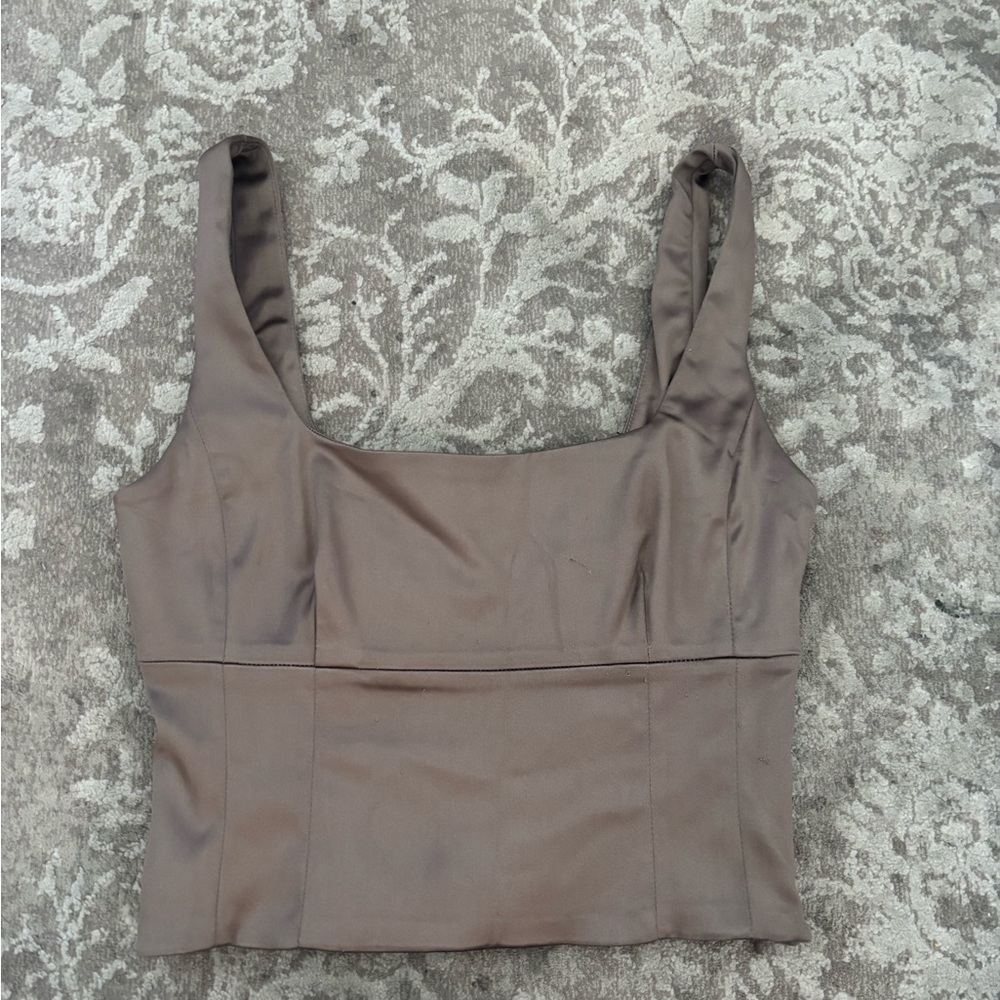 Wilfred Tan Cream Sleeveless Bustier Crop Top